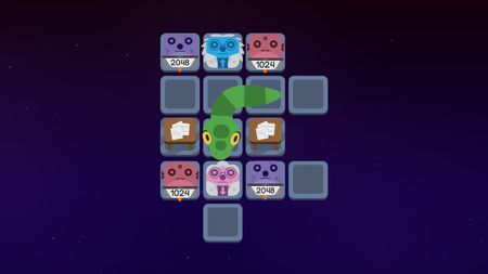 Snake on a starry space grid with numbered alien tiles, including 1024 and 2048